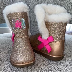 Juicy Couture Gold Glitter Boots with Pink Accents